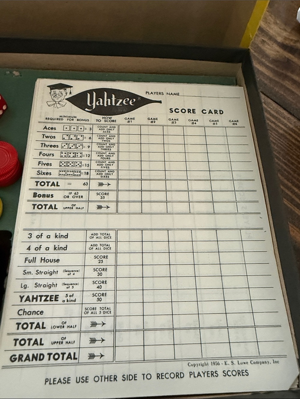 1956 Classic Yahtzee Family Game - Picture 3 of 5